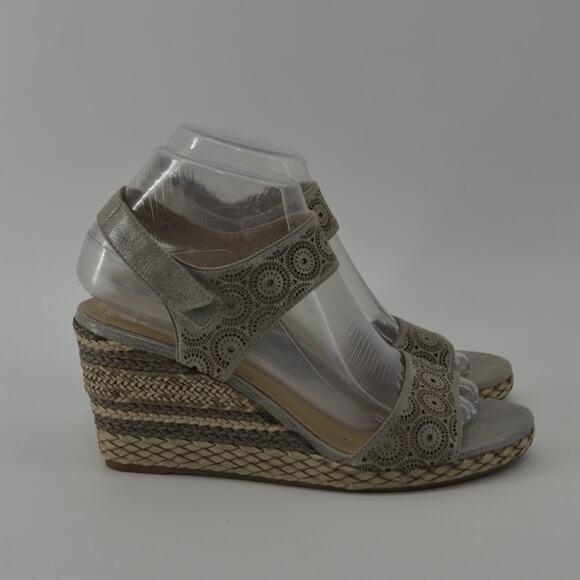 Johnston & Murphy Wedge Sandals Gray Cutout Espadrille 7.5 - Picture 4 of 15